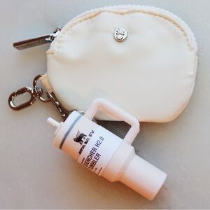 Penny Pouch & Stanley Inspired Stash Jar Keychain Mini Bag Beige with Silver